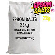 25KG Bag of Epsom salts with text and branding on a white background