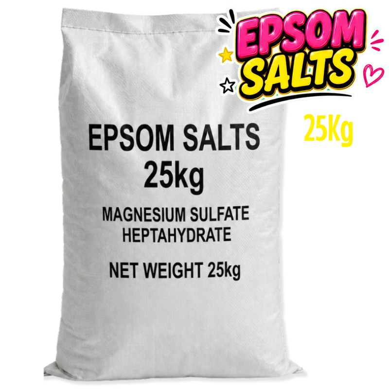 25KG Bag of Epsom salts with text and branding on a white background