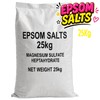 25KG Bag of Epsom salts with text and branding on a white background