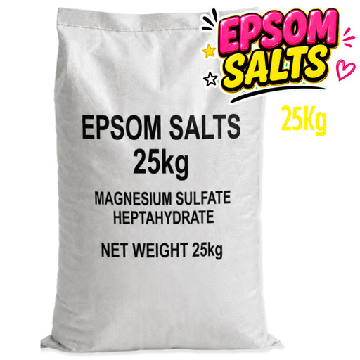 25KG Bag of Epsom salts with text and branding on a white background