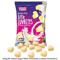 Caring Candies Little LuvBites No Added Sugar White Choc Hearts | STRAWBERRY | 100g