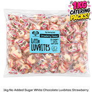 Bulk 1kg catering pack of caring candies sugarfree little luvbites white chocolate hearts strawberry flavoured