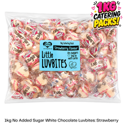 Caring Candies Little LuvBites No Added Sugar White Choc Hearts | STRAWBERRY | 1kg Catering Pack