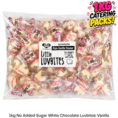 Caring Candies Little LuvBites No Added Sugar White Choc Hearts | VANILLA | 1kg Catering Pack