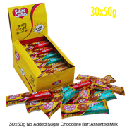 Box of Caring Candies with assorted milk chocolate bars on a white background