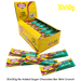 Box of Caring Candies milk chocolate bars with mint crunch, featuring a yellow box and colorful packaging.