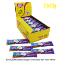 Box of Caring Candies white chocolate bars with packaging details on a white background
