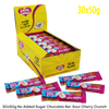 box of 50g Sugarfree White chocolate with sour cherry flavoured candy crunch by caring candies