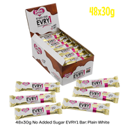 bulk shipper carton showing 48x30g sugarfree evry1 white chocolate bars by caring candies