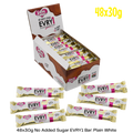 bulk shipper carton showing 48x30g sugarfree evry1 white chocolate bars by caring candies