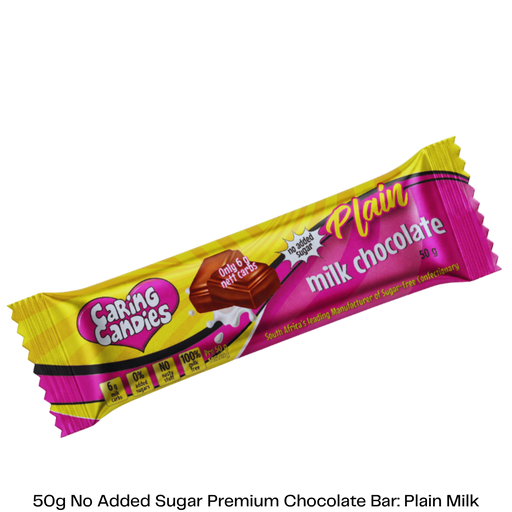 50g No Added Sugar milk chocolate bar by caring candies