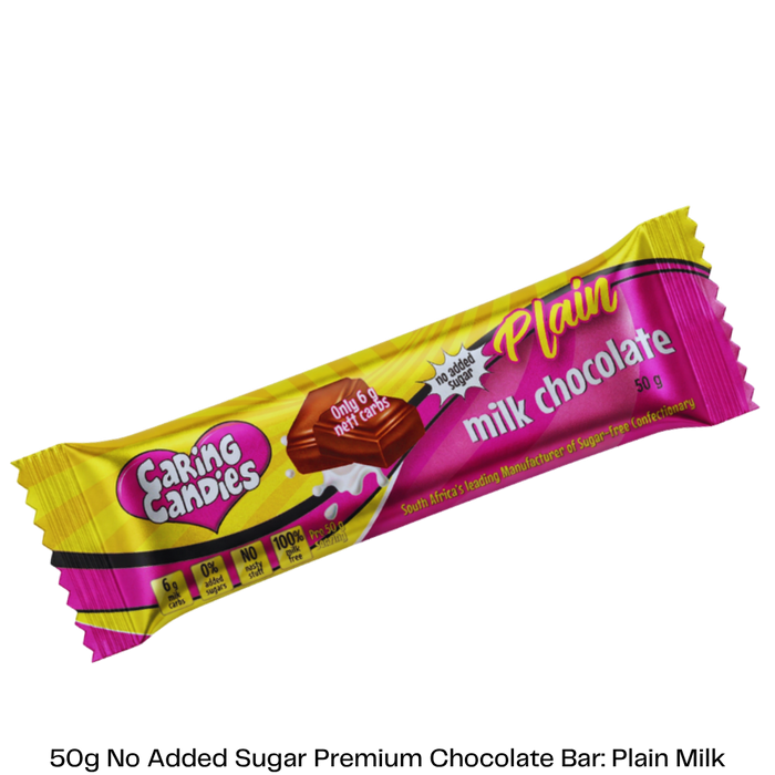 50g No Added Sugar milk chocolate bar by caring candies