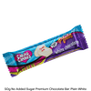 Bar of Caring Candies sugarfree plain white chocolate with 'Premium Quality' label on a white background
