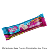 50g Sugarfree White chocolate with sour cherry flavoured candy crunch by caring candies