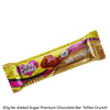 Caring Candies Premium sugarfree Toffee Crunch chocolate bar packaging on a clear background