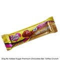 Caring Candies Premium sugarfree Toffee Crunch chocolate bar packaging on a clear background