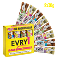 box of 8 no added sugar assorted EVRY1 chocolate-flavored bars with packaging 
