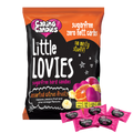 Packaging of 100g Caring Candies Sugarfree Little Lovies assorted citrus flavoured sweets like banana, pine-orange, and passion fruit, on a transparent background