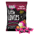 Packaging of 100g Caring Candies Sugarfree Little Lovies assorted comforting flavoured sweets like fudge, toffee, and condensed milk, on a transparent background