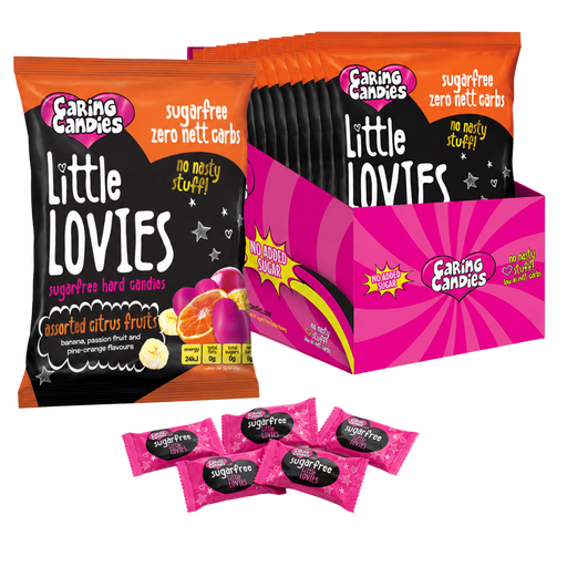bulk pack of 12 100g sugarfree caring candies assorted citrus flavoured little lovies sweets