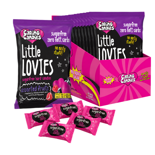 bulk pack of 12 100g sugarfree caring candies assorted fruit flavoured little lovies sweets