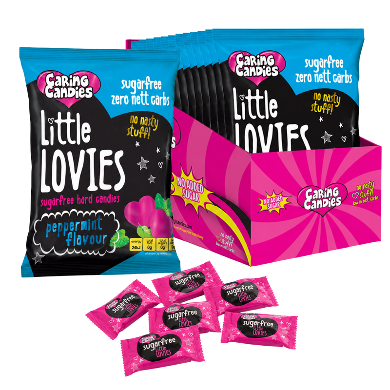 bulk pack of 12 100g sugarfree caring candies peppermint flavoured little lovies sweets
