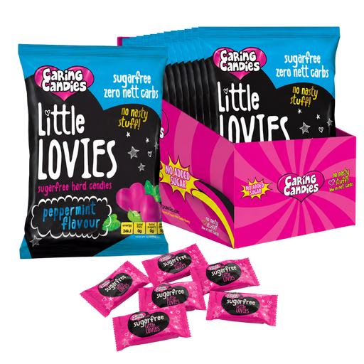 bulk pack of 12 100g sugarfree caring candies peppermint flavoured little lovies sweets