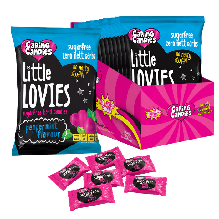bulk pack of 12 100g sugarfree caring candies peppermint flavoured little lovies sweets