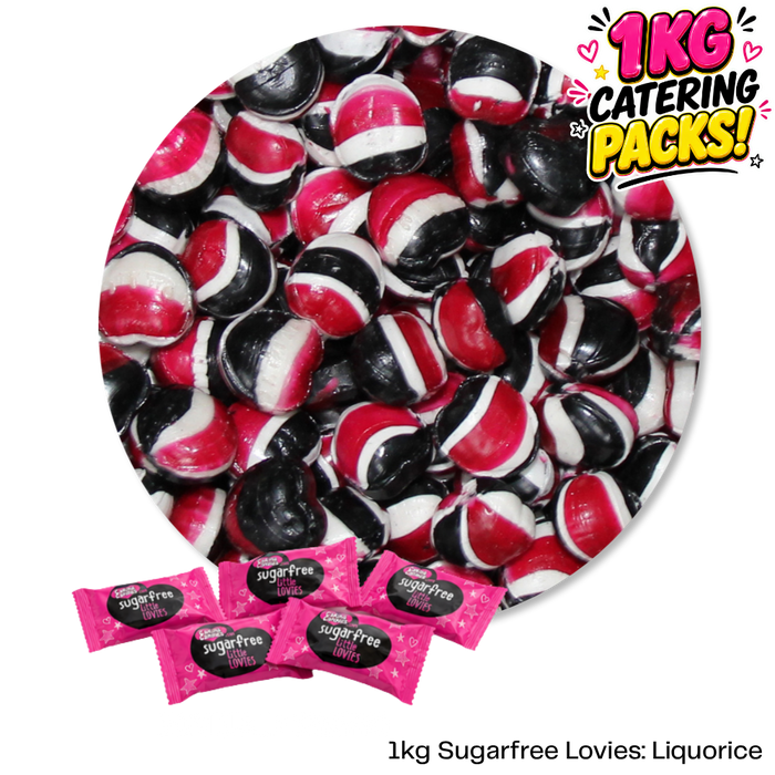 1kg Bulk Catering Pack of Caring Candies sugarfree liquorice flavoured Little Lovies Sweets