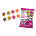 Packaging of Caring Candies sugarfree Little Lollies with colorful lollipops on a clear background