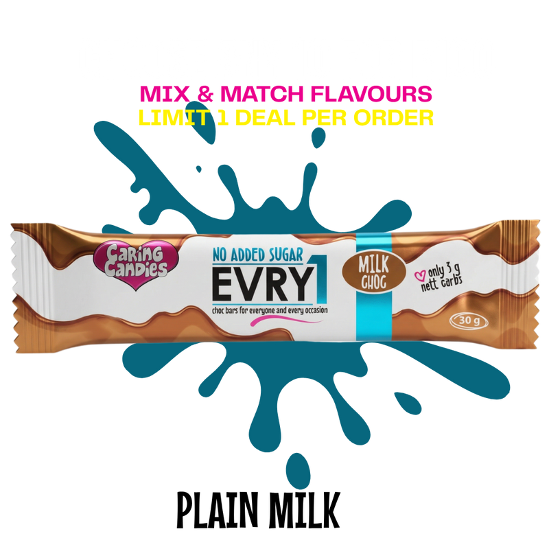 Caring Candies EVRY1 No Added Sugar Choc Bar | PLAIN MILK | 30g