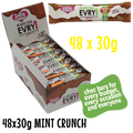 Box of EVRY1 chocolate bars with a single bar on top, labeled 48 x 30g Mint Crunch.