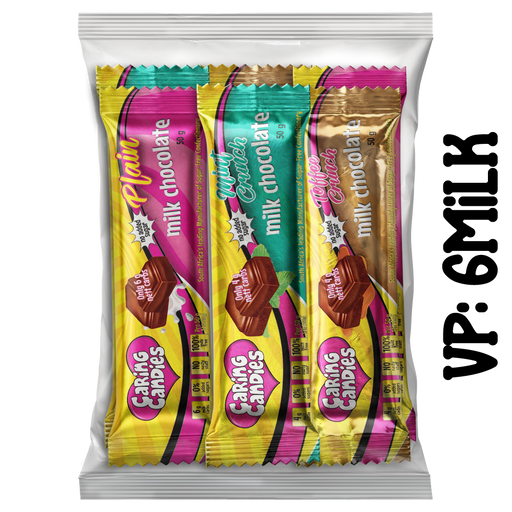 Variety Gift pack of 6 assorted sugarfree 50g caring candies milk chocolate bars