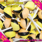 Pack of 50 unwrapped sugarfree lollipops with text indicating zero nett carbs