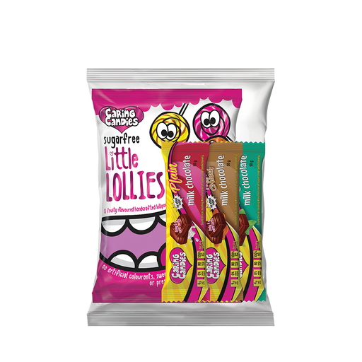 Variety pack of assorted sugar-free lollipops and milk chocolate bars. Suitable for Type 1 and Type 2 Diabetics. Our natural colourants make this an ideal treat for children with ADD or ADHD