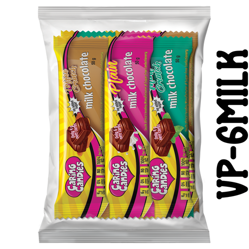 Variety Gifit pack of 6 assorted sugarfree 50g caring candies milk chocolate bars