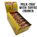 Box  of 30x50g No Added Sugar Milk chocolate bar with toffee crunch by Caring Candies. Suitable for Diabetic, Low Carb, Glutenfree, Halaal, Keto, and Kosher lifestyles