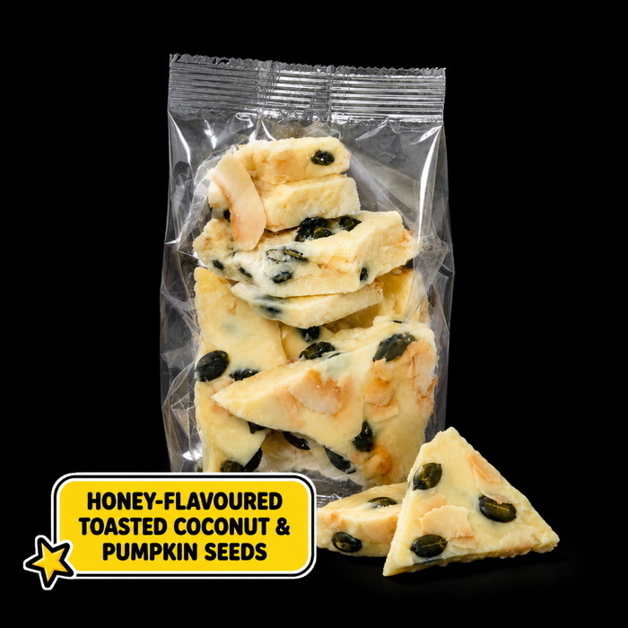 Caring Candies No Added Sugar Choc Bark |  Honey-flavoured Toasted Coconut | 100g