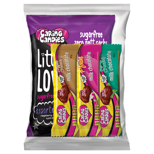 Variety Gift Pack of sugarfree caring candies little lovies sweets and 3 assorted premium 50g milk chocolate bars for diabetics