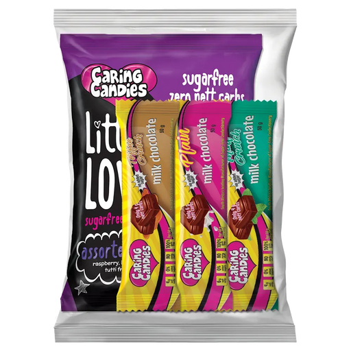 Variety Gift Pack of sugarfree caring candies little lovies sweets and 3 assorted premium 50g milk chocolate bars for diabetics
