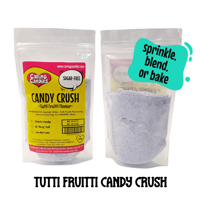 250g packet of sugarfree candy crush for decorating cakes, cookies, biscuits or cupcakes