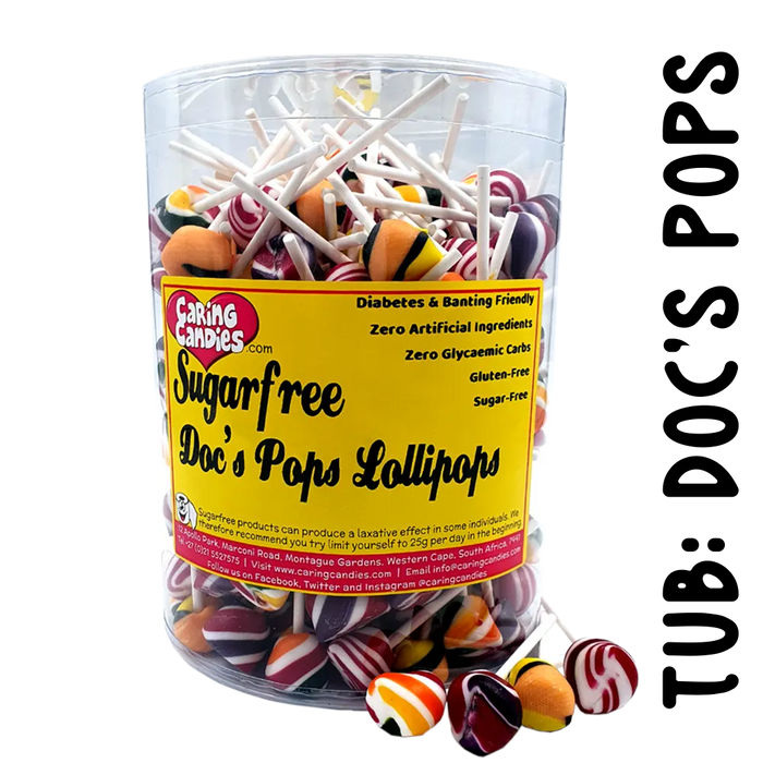 Tub of 200 sugar-free lollipops by caring candies