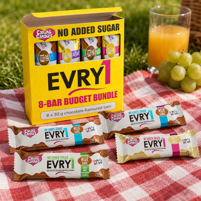 Caring Candies EVRY1 No Added Sugar Choc Bar | ASSORTED | 8x30g Bundle