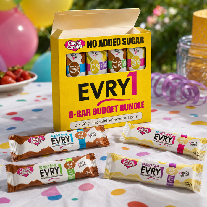 Caring Candies EVRY1 No Added Sugar Choc Bar | ASSORTED | 8x30g Bundle