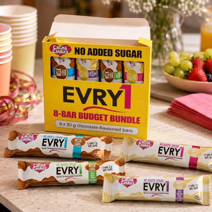Caring Candies EVRY1 No Added Sugar Choc Bar | ASSORTED | 8x30g Bundle