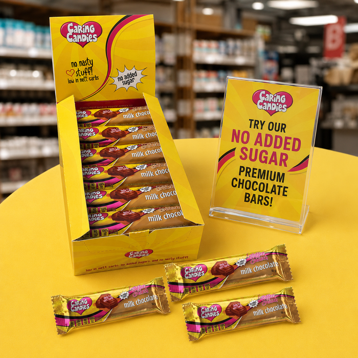 Caring Candies No Added Sugar Chocolate | MILK + TOFFEE CRUNCH | 30x50g Shipper
