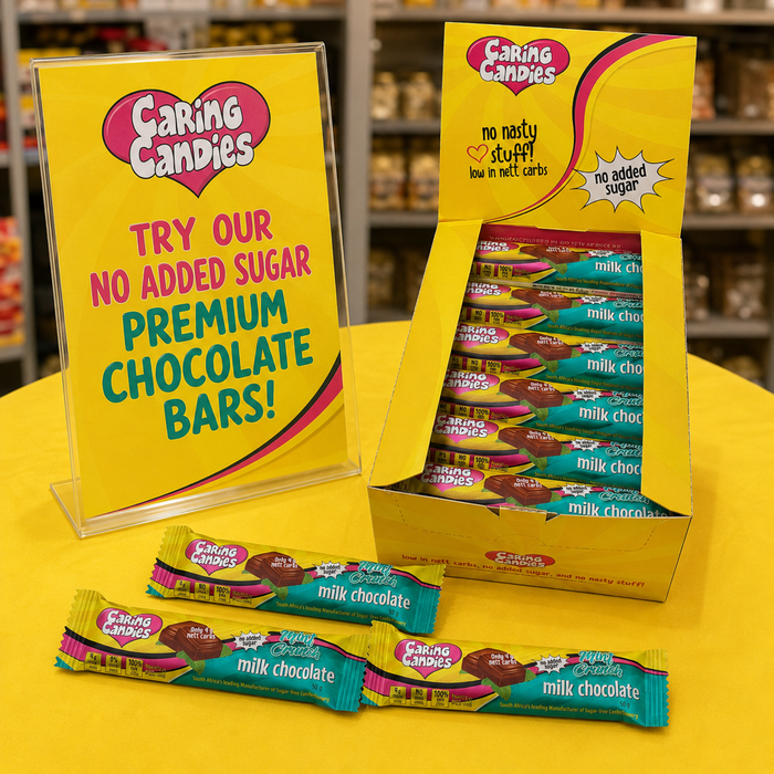 Caring Candies No Added Sugar Chocolate | MILK + MINT CRUNCH | 30x50g Shipper