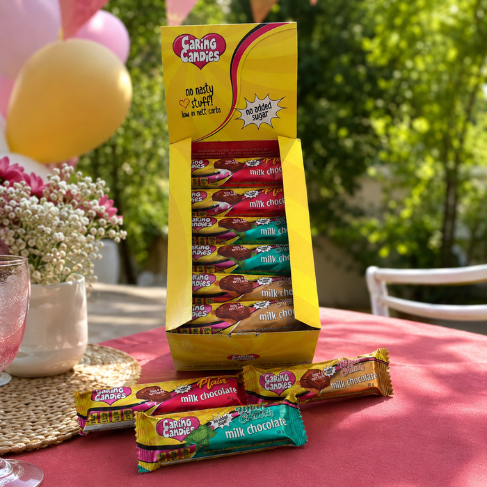 Caring Candies No Added Sugar Chocolate | ASSORTED MILK | 30x50g Shipper