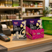 Caring Candies No-Added-Sugar Liquorice Little Luvbites packaging on a store checkout counter with a green basket and cash register.