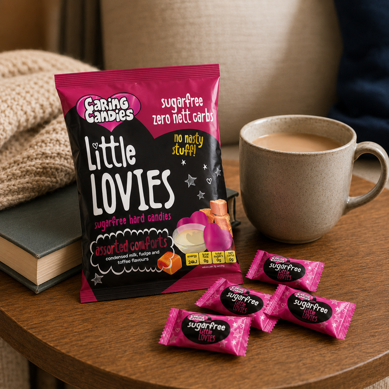 Caring Candies Little Lovies Sugar-Free Sweets | ASSORTED COMFORTS | 12x100g Carton